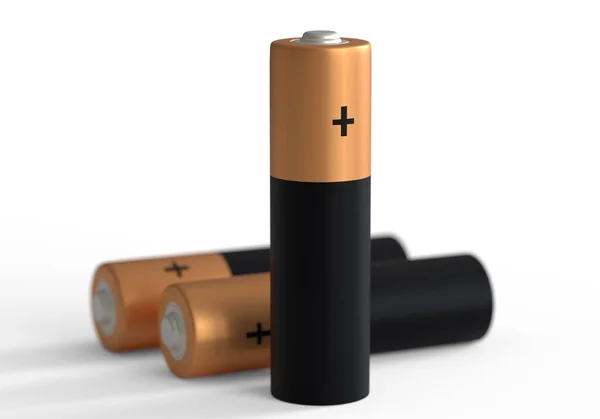 Due Batterie Isolate Fondo Bianco Vicino Batterie Carbonio Zinco Batterie — Foto Stock