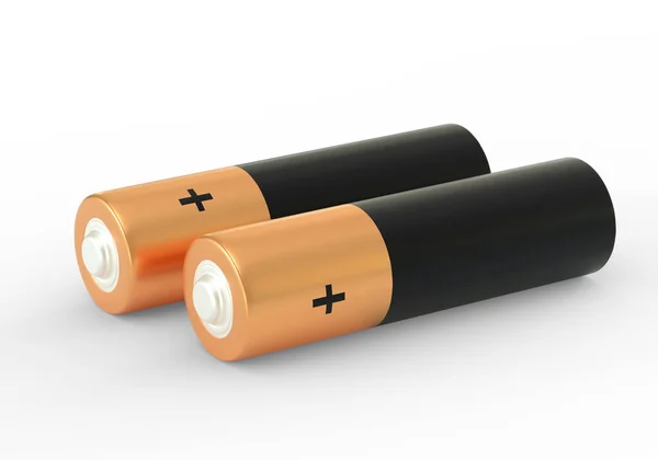 Twee Batterijen Geïsoleerd Witte Achtergrond Close Koolstof Zink Batterijen Oplaadbare — Stockfoto