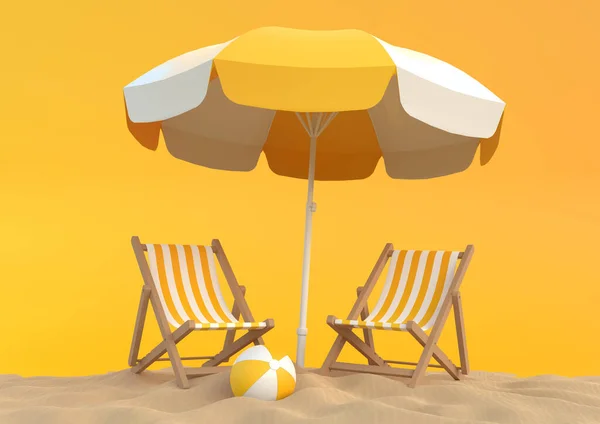 Beach Umbrella Chairs Beach Accessories Bright Orange Background Summer Vacation — Stock Photo, Image