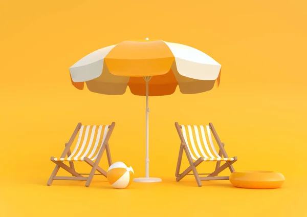 Ombrellone Con Sedie Accessori Spiaggia Sullo Sfondo Arancione Brillante Concetto — Foto Stock