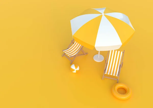 Ombrellone Con Sedie Accessori Spiaggia Sullo Sfondo Arancione Brillante Concetto — Foto Stock