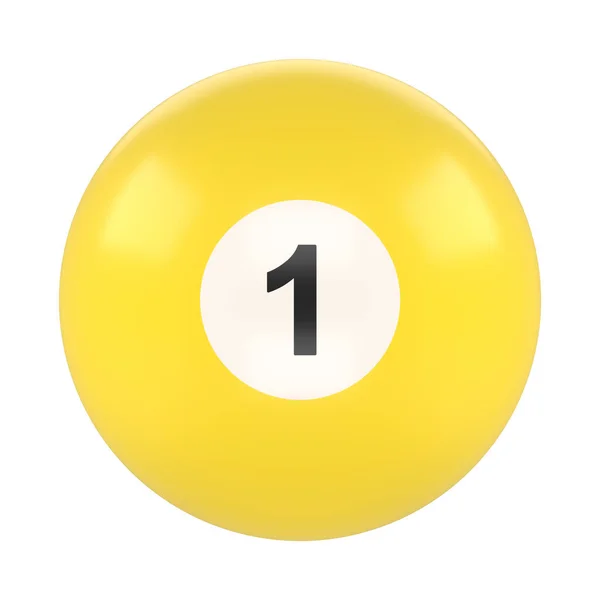 Billiard Ball Number One Yellow Color Isolated White Background Realistic — Stock Photo, Image