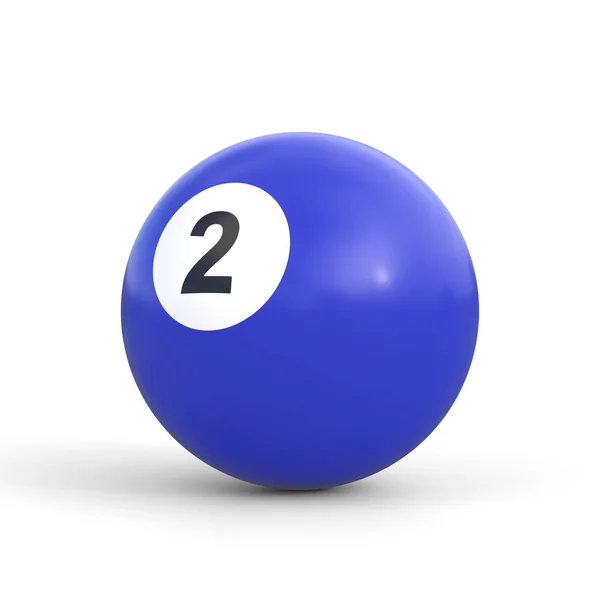 在白色背景上隔离的二号球蓝色 现实的光滑的斯诺克球 3D渲染3D插图 — 图库照片