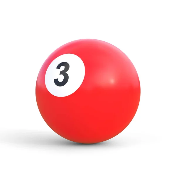 Biljartbal Nummer Drie Rode Kleur Geïsoleerd Witte Achtergrond Realistische Glanzende — Stockfoto