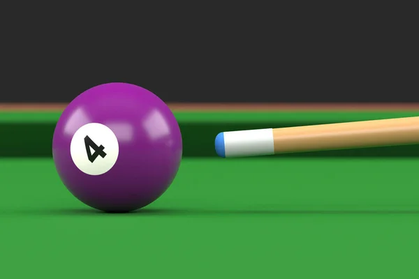 ビリヤードテーブル上のビリヤードボール番号4紫の色のクローズアップ スヌーカーはキューボールを目指しています 現実的な光沢のあるビリヤードボール 3Dレンダリング3Dイラスト — ストック写真