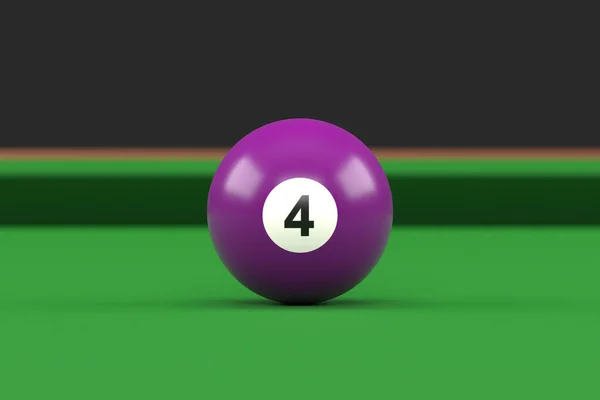 Biljardball Nummer Fire Lilla Farge Biljardbordet Realistisk Glinsende Snookerball Gjengivelse – stockfoto