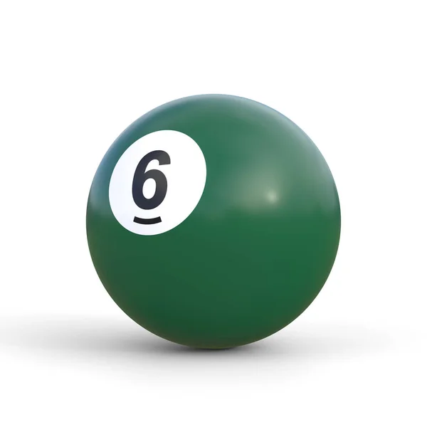 台球6号绿色 白色背景隔离 现实的光滑的斯诺克球 3D渲染3D插图 — 图库照片