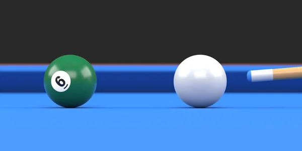 ビリヤードテーブル上のビリヤードボール番号6緑の色のクローズアップ スヌーカーはキューボールを目指しています 現実的な光沢のあるビリヤードボール 3Dレンダリング3Dイラスト — ストック写真