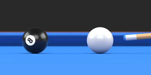 ビリヤードテーブル上のビリヤードボール番号8黒の色のクローズアップ スヌーカーはキューボールを目指しています 現実的な光沢のあるビリヤードボール 3Dレンダリング3Dイラスト — ストック写真