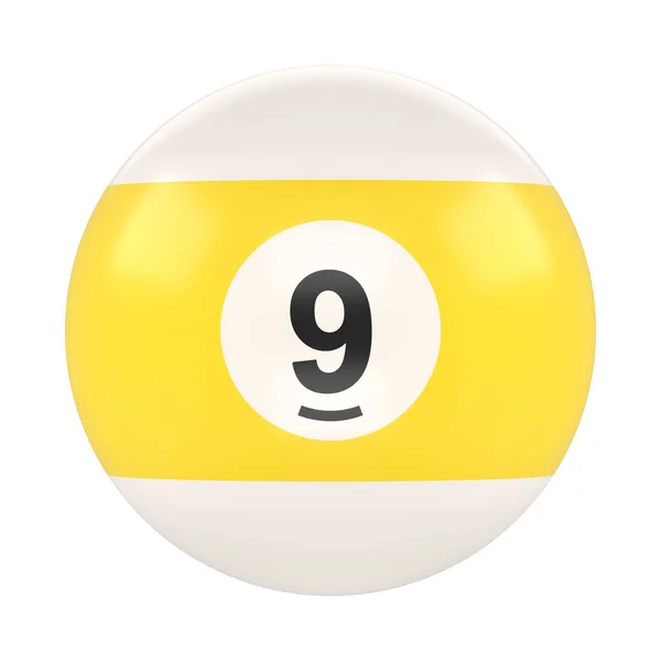 ビリヤードボール番号9黄色と白の色で 白の背景に隔離された 現実的な光沢のあるビリヤードボール 3Dレンダリング3Dイラスト — ストック写真