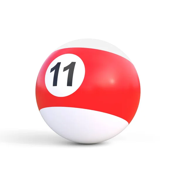 Billiard Ball Number Eleven Red White Color Isolated White Background — Stock Photo, Image