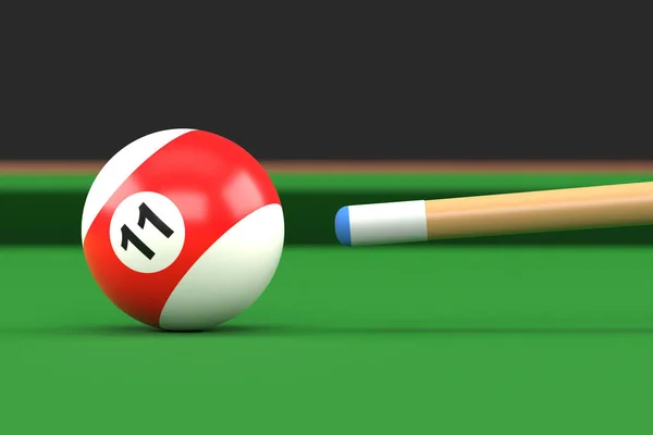 Close Billiard Ball Number Eleven Red White Color Billiard Table — Stock Photo, Image