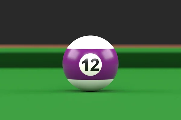 台球桌上的十二号台球是紫色和白色的 现实的光滑的台球 3D渲染3D示例 — 图库照片