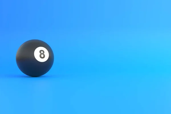 Biljartbal Nummer Acht Zwarte Kleur Blauwe Achtergrond Realistische Glanzende Snookerbal — Stockfoto