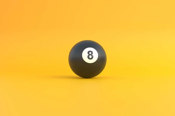Biljartbal Nummer Acht Zwarte Kleur Gele Achtergrond Realistische Glanzende Snookerbal — Stockfoto