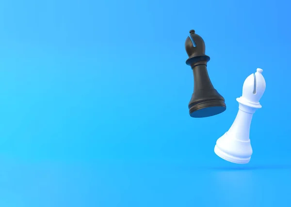 现实的主教在明亮的蓝色背景和复制空间 国际象棋棋子最小的创造性战斗概念 3D渲染3D示例 — 图库照片