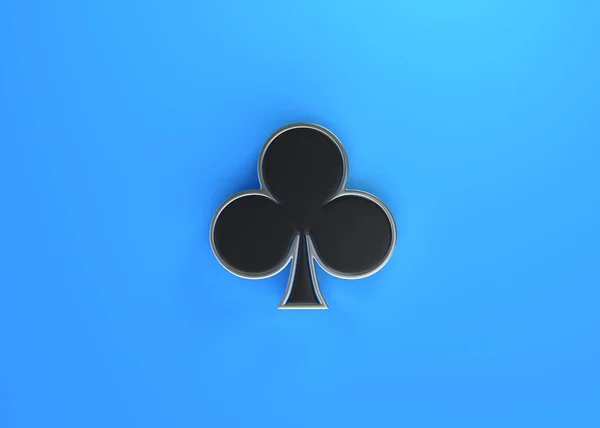 Aces牌符号俱乐部与黑色隔离的蓝色背景 顶部视图 3D渲染说明 — 图库照片