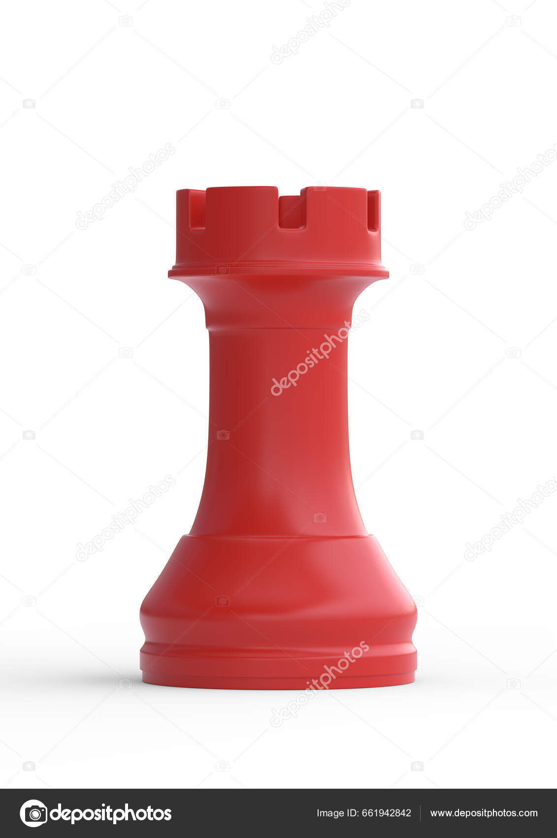 Bispo de xadrez vermelho no tabuleiro de xadrez em renderização em 3d