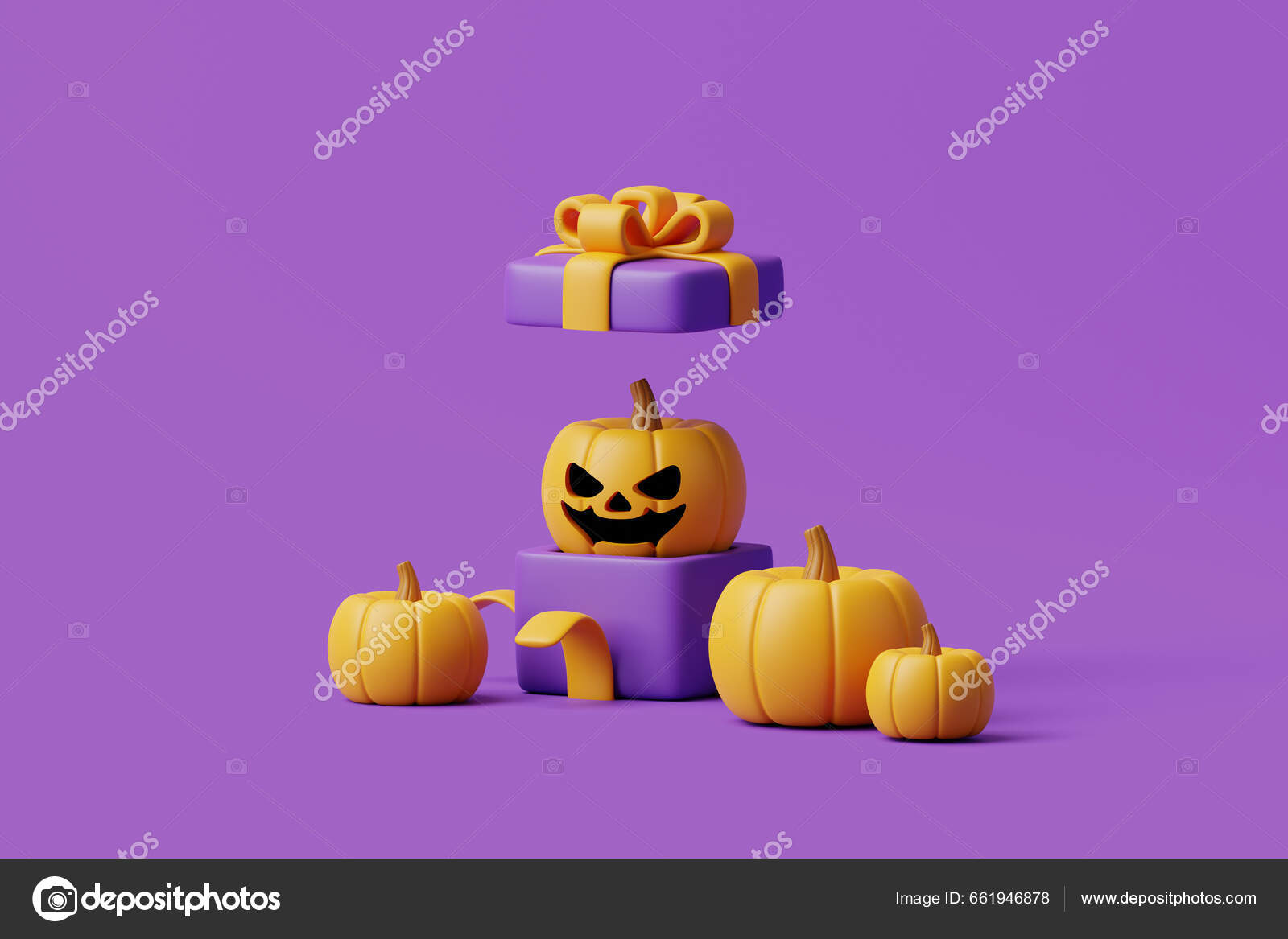 Conjunto De Abóboras De Halloween Renderização 3d Jack O Lantern