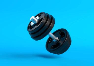 Siyah plakalı aptal, parlak mavi arka planda havada uçuyor. Kopya alanı ile ön görünüm. Yaratıcı bir kavram. 3d resimleme