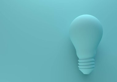 Pastel renklerde parlak mavi arkaplanda mavi ampul. Minimalizm kavramı. 3d resimleme