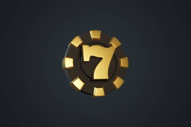 Poker fişi ve arka planda yedi numara. 3d resimleme