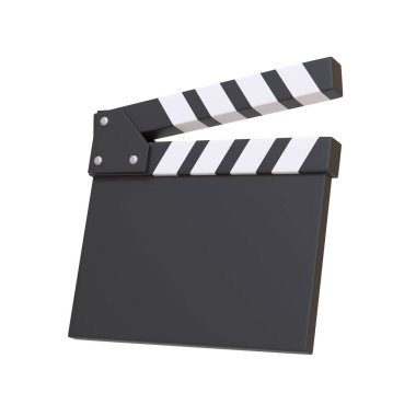 Alkış tahtası beyaz arkaplanda izole edildi. Minimalist yaratıcı konsept. Sinema, sinema, eğlence konsepti. 3d resimleme