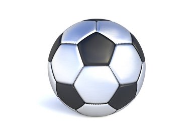 Beyaz arka planda gümüş futbol topu. 3d resimleme