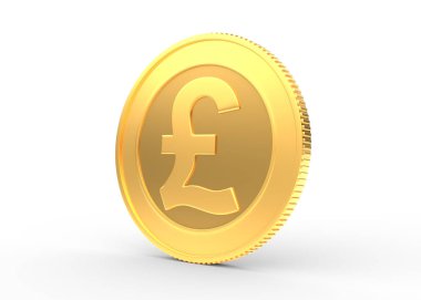 Beyaz arka planda izole edilmiş pound işareti olan altın sikke. 3d resimleme