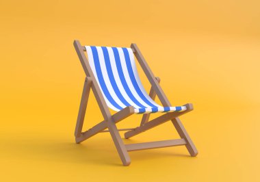 Plaj başkanı, parlak turuncu arka plan. Yaz tatili kavramı. Minimalizm kavramı. 3 Boyutlu Hazırlama, 3 Boyutlu Resim