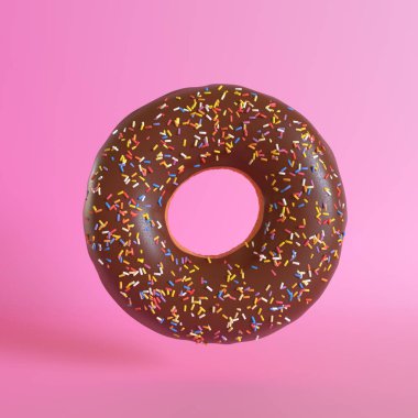 Pembe arka planda çikolatalı çörek. Asgari yaratıcı konsept. 3d resimleme