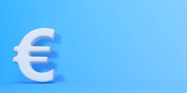 Mavi arka planda euro sembolü. Para işareti. Asgari yaratıcı konsept. 3d görüntüleme 3d