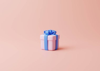 Pastel pembe arka planda bir hediye kutusu. Tatil dekorasyonu. Şenlik hediyesi sürprizi. Minimalist yaratıcı konsept. 3d resimleme