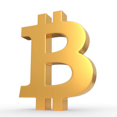 Beyaz arka planda izole edilmiş altın bitcoin işareti. 3d resimleme