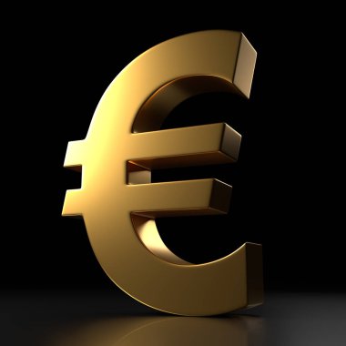 Siyah arka planda izole edilmiş altın euro işareti. 3d resimleme