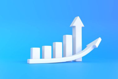 Grafik büyüme konsepti adım adım mavi arka planda. 3B görüntüleme