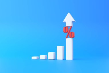 Finansal grafik ve mavi arkaplan yüzdesi. 3d görüntüleme 3d