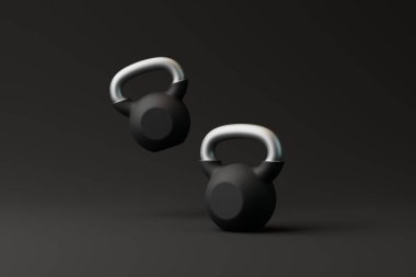 Koyu bir arka planda kettlebell. Jimnastik zamanı. 3d resimleme