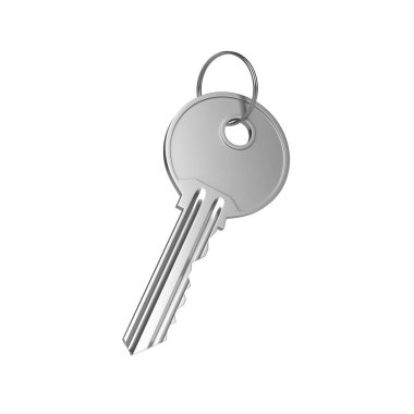 Beyaz arka planda izole edilmiş halkalı nikel kapı anahtarı. 3d resimleme