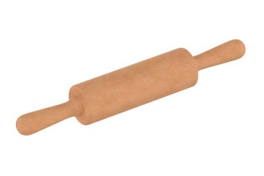 Tahta merdane beyaz arka planda izole edilmiş. Yemek pişirmek ve pişirmek için ev aletleri ve aksesuarlar. 3d görüntüleme 3d