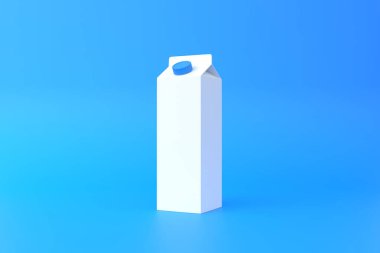 Mavi arka planda süt kutusu. Süt ürünleri konsepti. Model şablonu. 3d görüntüleme 3d