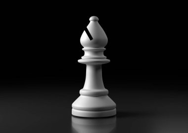 Beyaz fil satrancı, siyah arka planda duruyor. Fil satranç figürü. Lider başarı iş konsepti. Satranç taşları. Masa oyunları. Strateji oyunları. 3d illüstrasyon, 3d canlandırma