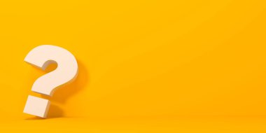 Sarı arka planda soru işareti ve pastel renklerde gölge. Minimalizm kavramı. 3d resimleme