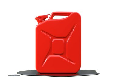 Kırmızı metal bidon beyaz arka planda izole edilmiş. Benzin bidonu, mazot. 3d resimleme