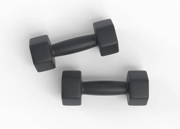 Fitness Dumbbells Pair Two Black Color Rubber Plastic Coated Dumbbell — Stock Photo, Image