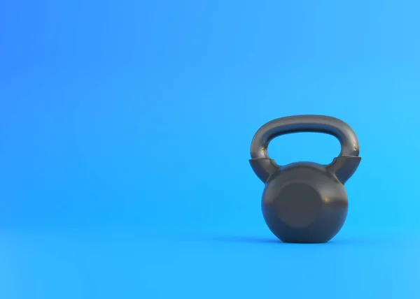 Realistisk Svart Iron Kettlebell Blå Bakgrund Gym Och Träningsutrustning Träningsverktyg — Stockfoto