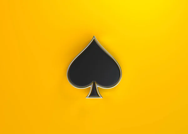 Gra Karty Symbol Pik Czarnymi Kolorami Izolowane Żółtym Tle Widok — Zdjęcie stockowe