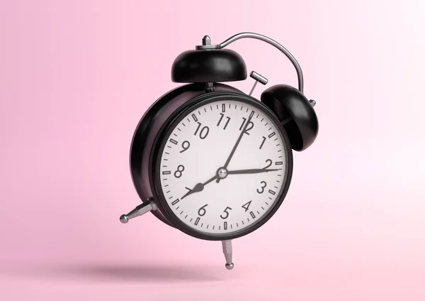 Reloj Despertador Vintage Negro Cayendo Suelo Con Fondo Rosa Brillante — Foto de Stock