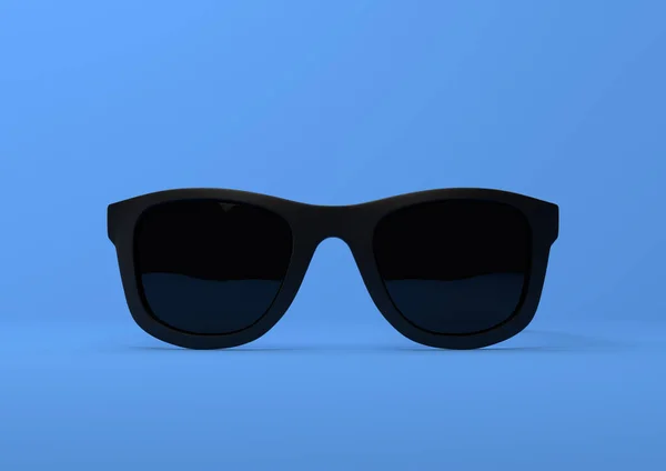 黒の夏のサングラスのパステル明るい青の背景に落ちている 正面図 創造的な最小限の概念 3Dレンダリング図 — ストック写真