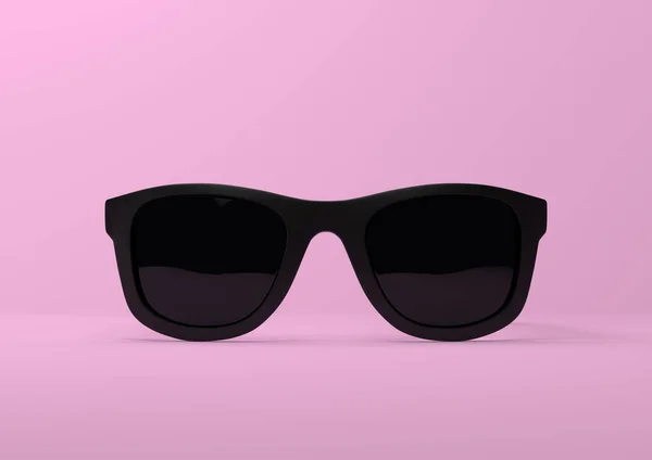 黒の夏のサングラスのパステルカラーの明るいピンクの背景に落ちている 正面図 創造的な最小限の概念 3Dレンダリング図 — ストック写真